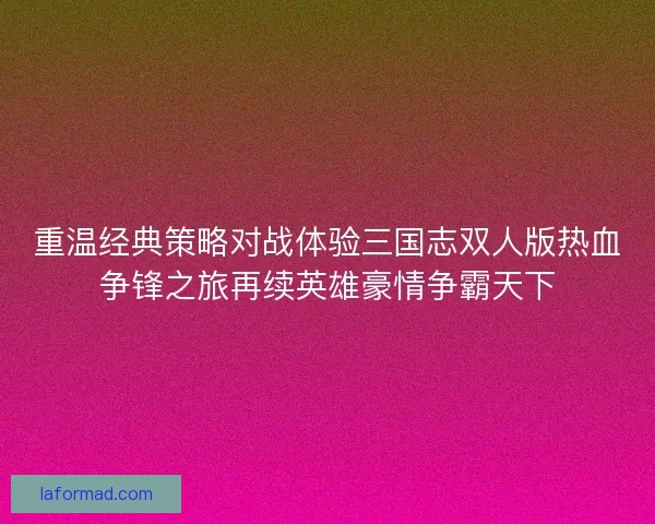 重温经典策略对战体验三国志双人版热血争锋之旅再续英雄豪情争霸天下